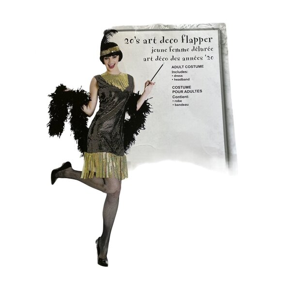 Roaring 20s Art Deco Flapper Costume Adult Includes Dress & Headband Size Large - Picture 1 of 13